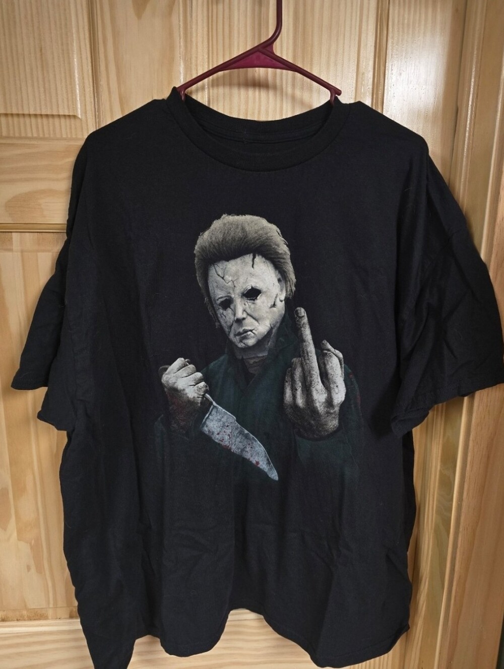 Men's Black Graphic Horror T-Shirt with Michael Myers Print
